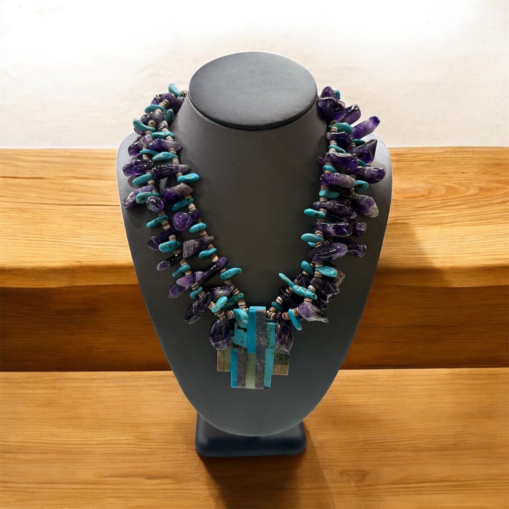 TURQ & AMETHYST CROSS NECKLACE