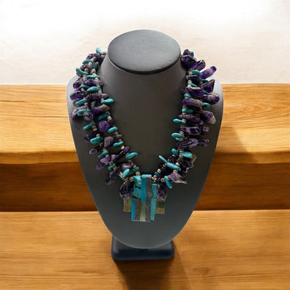 TURQ & AMETHYST CROSS NECKLACE