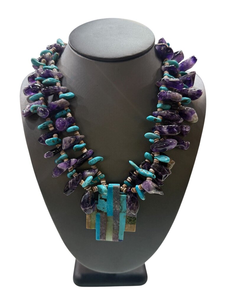 TURQ & AMETHYST CROSS NECKLACE