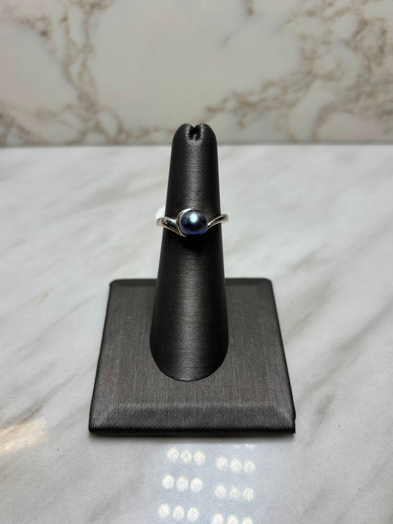 18KT TUTONE BLK PEARL BYPASS BAND SZ 6