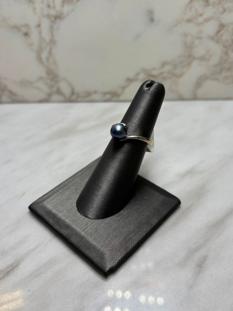 18KT TUTONE BLK PEARL BYPASS BAND SZ 6