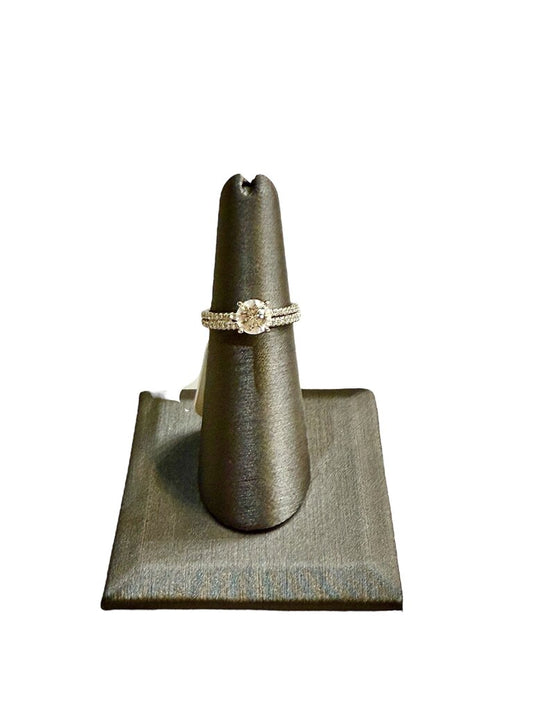 14KT WG .90 LG CTR W/PAV ACCENT DIAMONDS ON BAND SOLDERED SET SZ 5.5