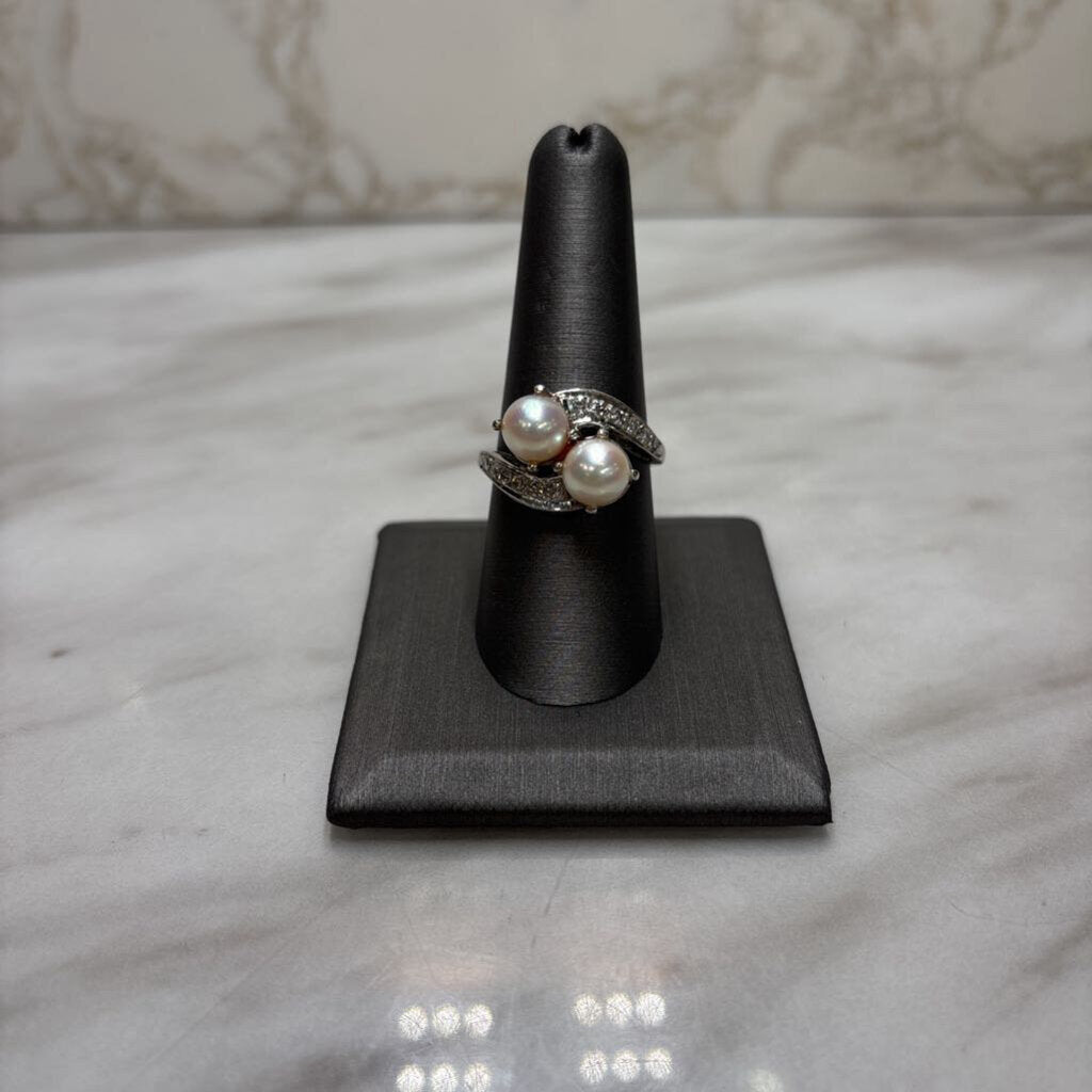 PLAT 2 PEARL BYPASS DESIGN RING W/MELEE SZ 8.75