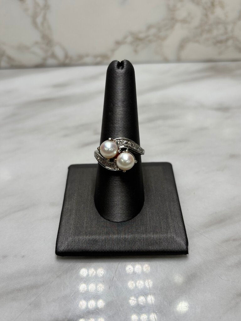 PLAT 2 PEARL BYPASS DESIGN RING W/MELEE SZ 8.75