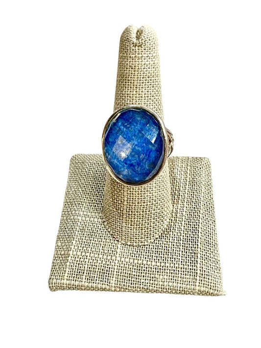 SS LARGE DUBLET SODALITE STONE RING SZ 9
