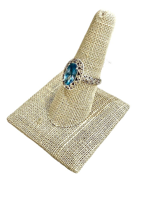 SS TACORI OVAL BLUE TOPAZ W/WHT CZ HALO DESIGN RING SZ 8