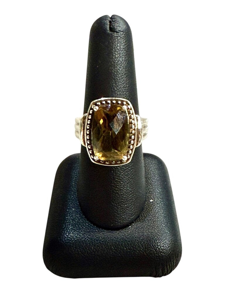 SS BROWN QUARTZ BEADED DESIGN RING SZ 8