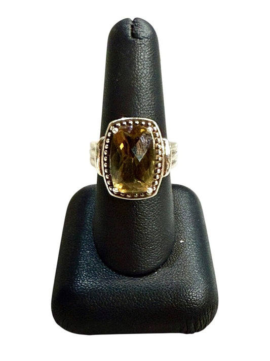 SS BROWN QUARTZ BEADED DESIGN RING SZ 8