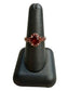 SS OVAL CREATED RUBY RING W/HALO DESIGN SZ 8