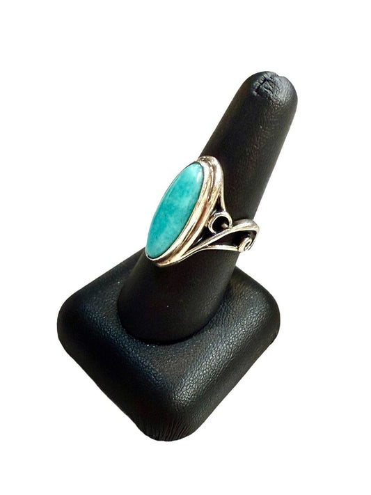 SS LARAMAR OVAL BEZEL ALONGATED RING WSCROLLING DESIGN SZ 8