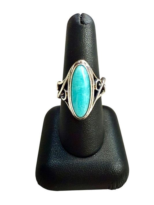 SS LARAMAR OVAL BEZEL ALONGATED RING WSCROLLING DESIGN SZ 8
