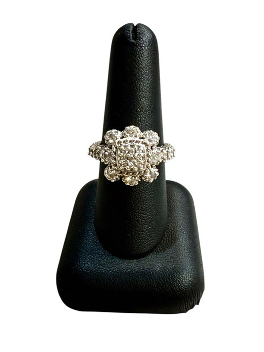 SS CAVIER DESIGN CZ ROPE DESIGN HALO RING SZ 8