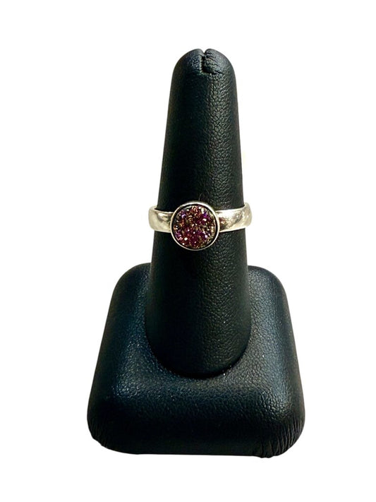 SS ROUND DRUZY BEZEL SET ON BAND SZ 8