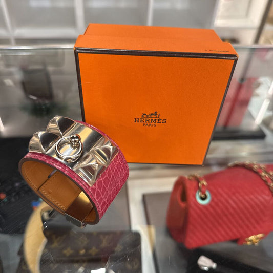 HERMES COLLAR DE CHIEN LEATHER GATOR WRAP BRACELET