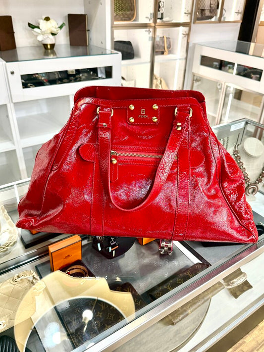 FENDI RED LEATHER SHOULDER BAG