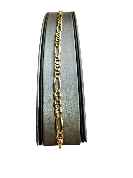 14KT YG FIGARO LINK BRACELET W/LOBSTER CLASP