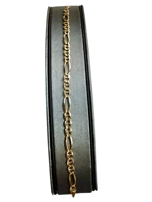 14KT YG FIGARO LINK BRACELET W/LOBSTER CLASP