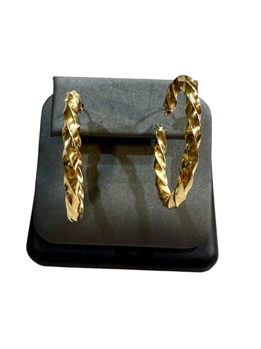 14KT YG TWIST HOLLOW HOOP EARRINGS