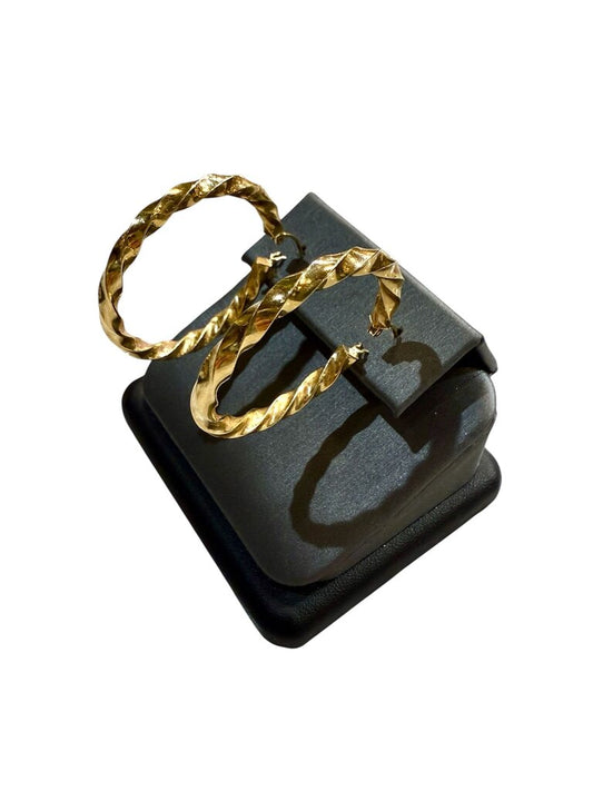 14KT YG TWIST HOLLOW HOOP EARRINGS
