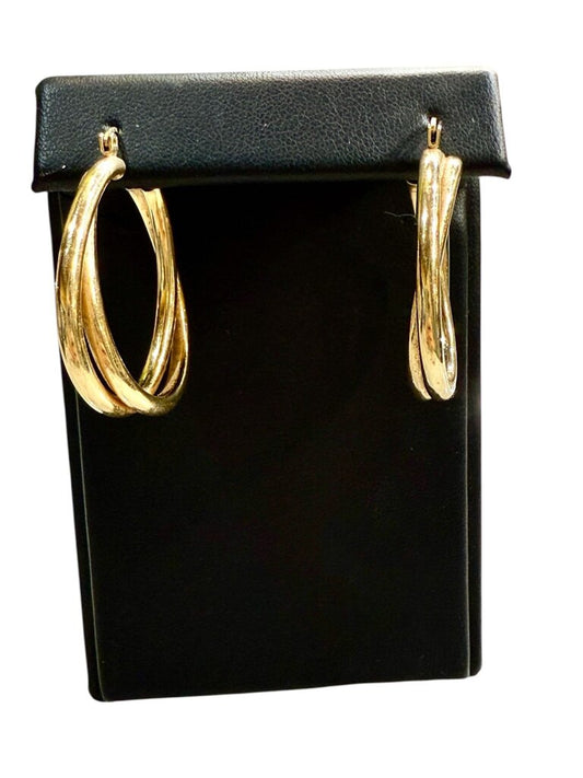 14KT YG HOLLOW DOUBLE HOOP EARRINGS