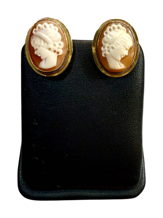 14KT YG NON PIERCED CAMEO EARRINGS