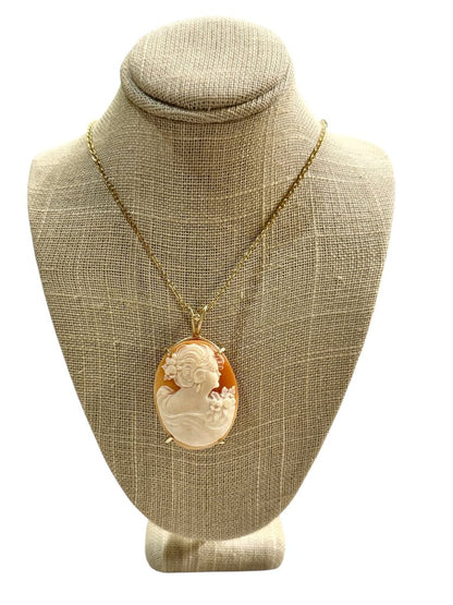 14KT YG LARGE CAMEO FACING RIGHT PENDANT NO CHAIN