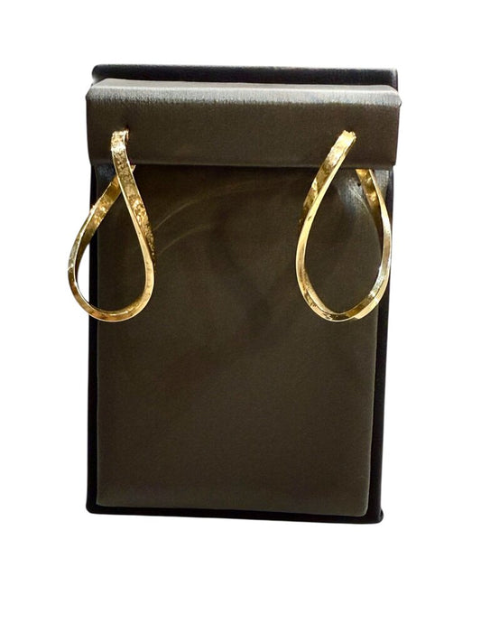 14KT YG TWISTED HOLLOW OVAL SHAPE HOOP EARRINGS