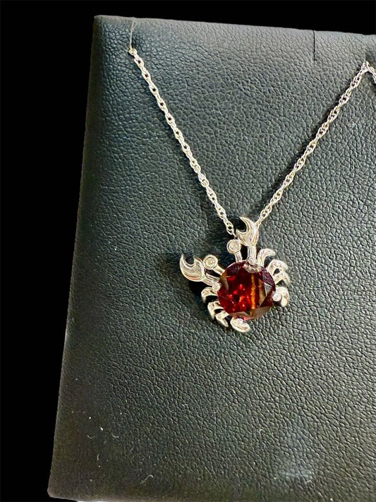SS CRAB W/GARNET PENDANT ON 18" CHAIN
