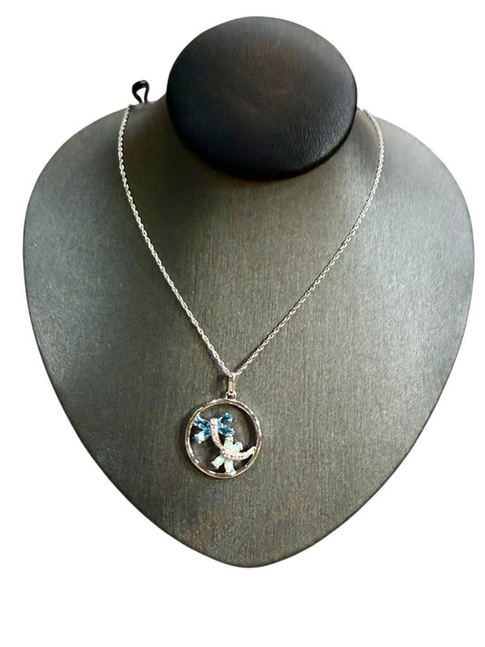 10KT WG DRAGON FLY PENDANT W/BLUE TOPAZ & OPAL ON 18" CHAIN