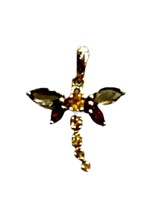 10KT YG DRAGON FLY GARNET & CITRINE PENDANT NO CHAIN