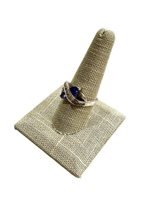 14KT WG TRILLION TANZANITE W/ DIA CHANNEL SET RING SZ 9.25