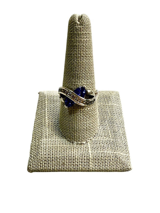 14KT WG TRILLION TANZANITE W/ DIA CHANNEL SET RING SZ 9.25