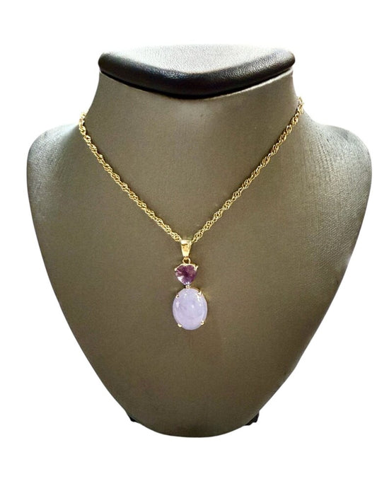 14KT YG ROPE CHAIN W/PURPLE JADE & AMETHYST PENDANT