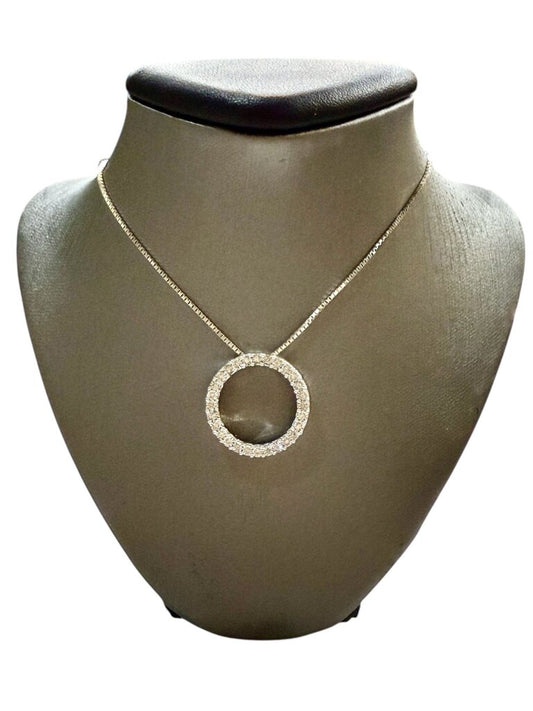 14KT WG 20" BOX CHAIN W/10KT WG ETERNITY CICLE DIAMOND PENDANT 1/3CTTW