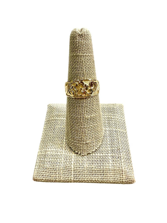 14KT YG HAWAIIAN WIDE BAND SZ 7