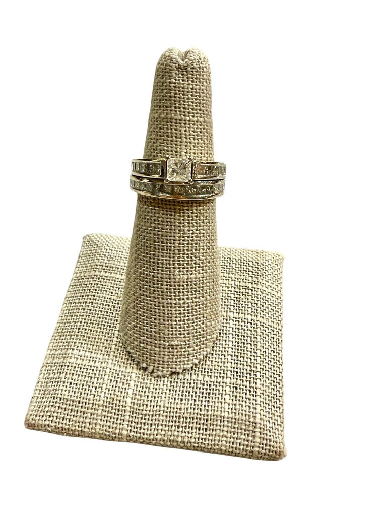 14KT WG 1/2CT PC CTR W/PC ANNIVERSARY BAND SOLDERED SET SZ 5.75