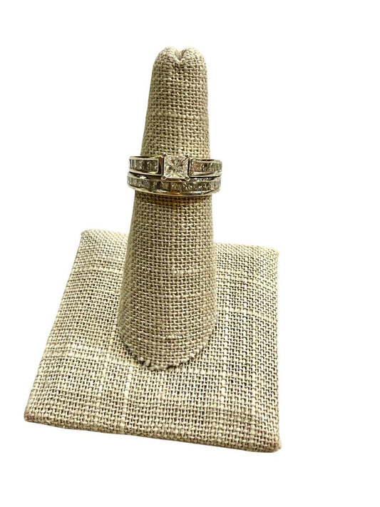 14KT WG 1/2CT PC CTR W/PC ANNIVERSARY BAND SOLDERED SET SZ 5.75