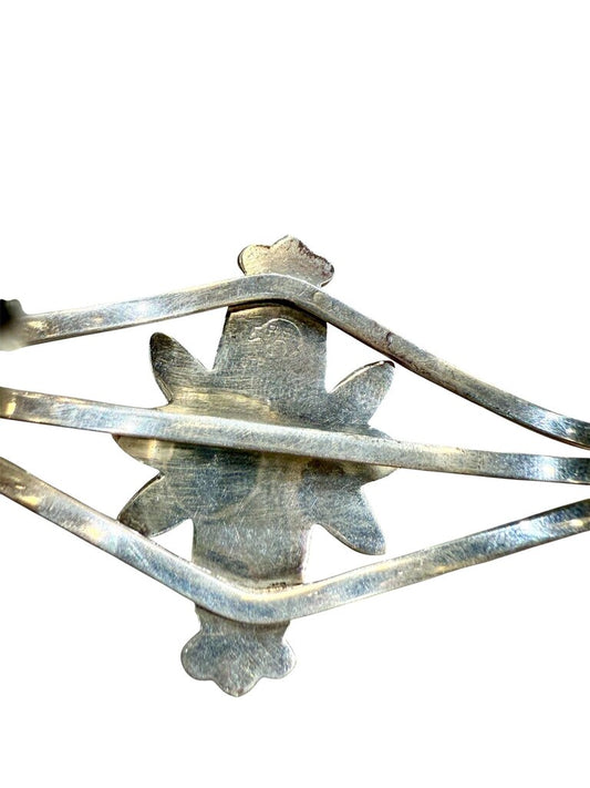 SS ALONGATED TURQ CUFF BRACELET NAVAJO "RUNNING BEAR"
