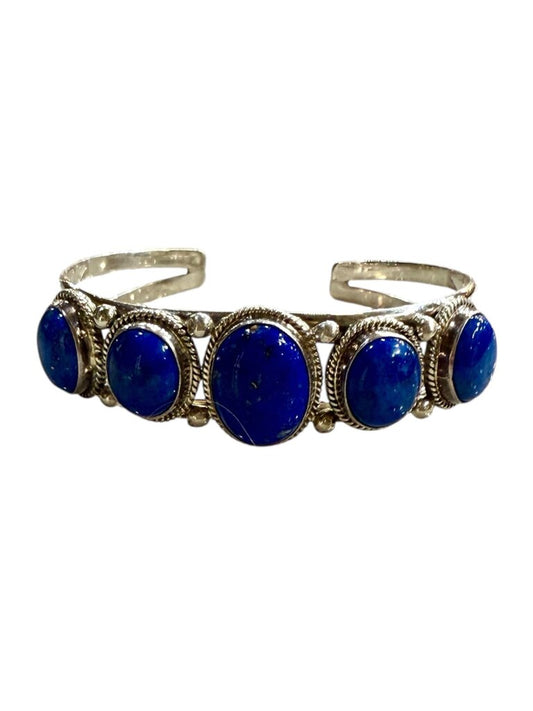 SS 5 STONE LAPIS CUFF BRACELET NAVAJO " RUNNING BEAR"