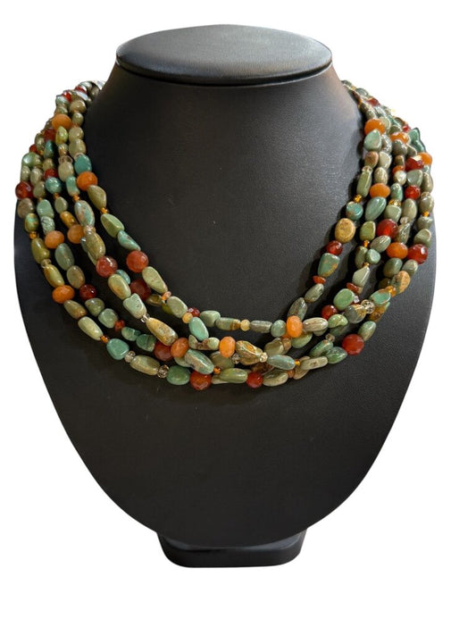 SS 5 STRAND MULTI STONE NECKLACE