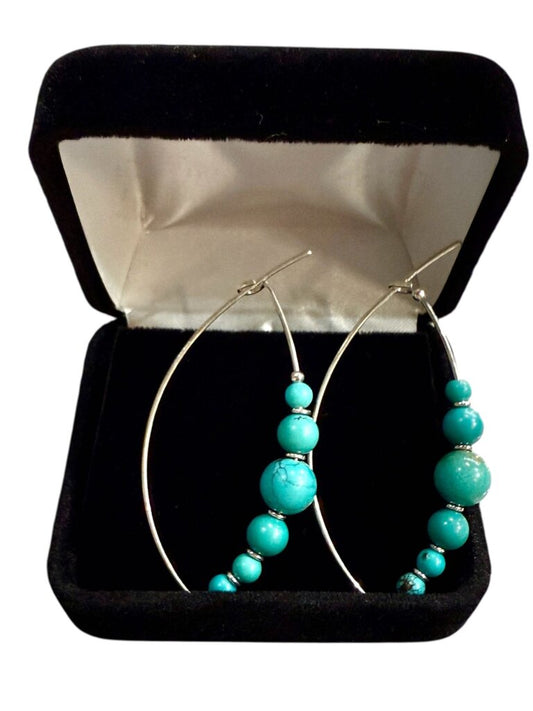 SS MARQ SHAPE MULTI TURQ BEAD EARRINGS
