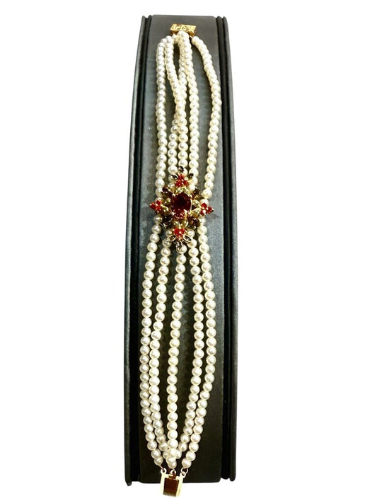 14KT YG MULTI STRAND PEARL W/ORANGE TOPAZ AND BROWN TOPAZ