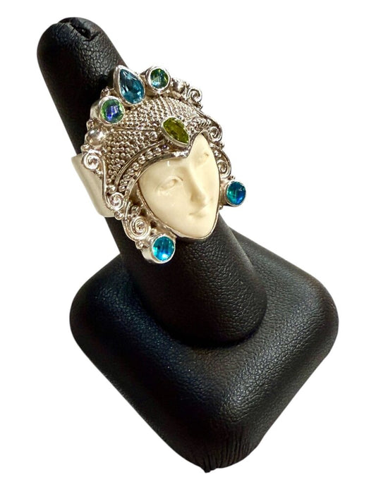 SS SAJEN PRINCESS TOPAZ & PERIDOT RING SZ 7