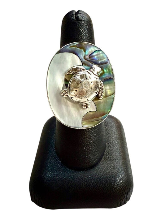 SS MOP &ABALONE TURTLE RING SZ 7