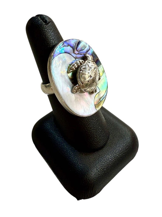 SS MOP &ABALONE TURTLE RING SZ 7