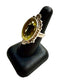 SS LEMON QUARTZ OVAL BEZEL SET ROSE W/ LEAVES DESIGN RING SZ 7.5