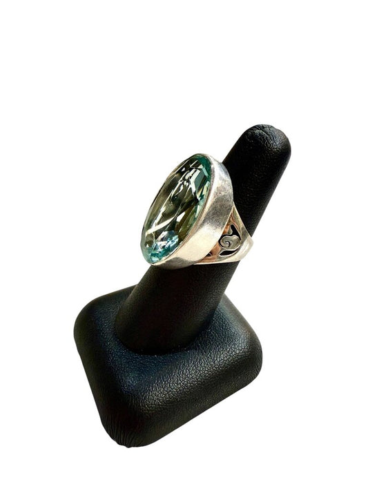 SS LARGE OVAL AQUAMARINE SIM RING SZ 7