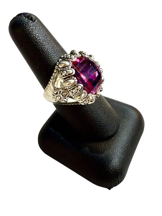 SS SIM PINK STONE BEADED DESIGN RING SZ 8