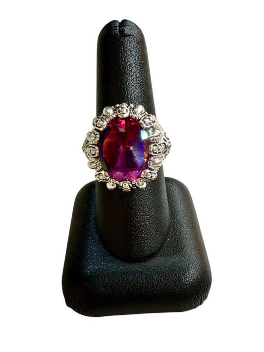 SS SIM PINK STONE BEADED DESIGN RING SZ 8