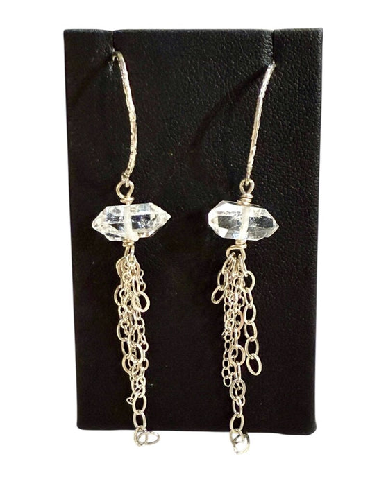 SS QUARTZ CRYSTAL THREADED HOOP EARRINGS